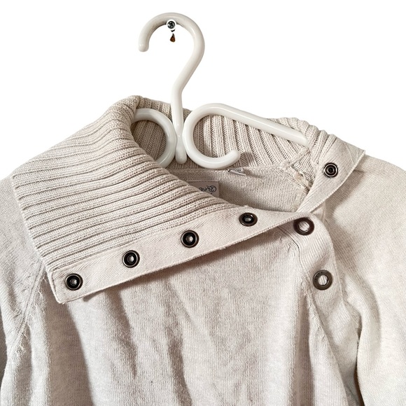 Esprit Vintage Beige 100%‎ Cotton Knit Chucky Silver Snap Grommets Turtleneck - Picture 7 of 8